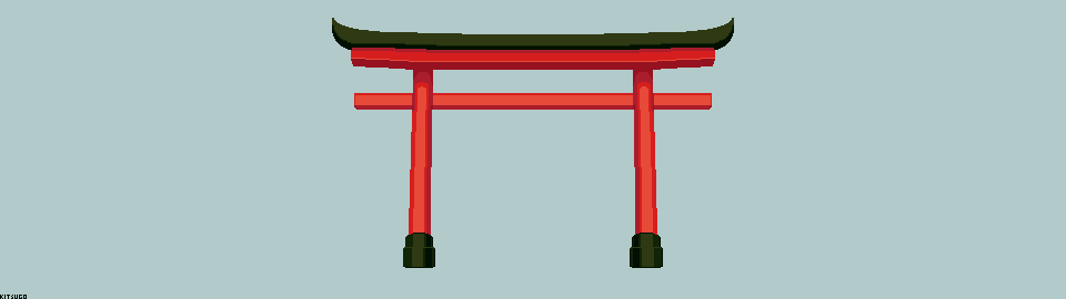 A grand, red Shinto torii.